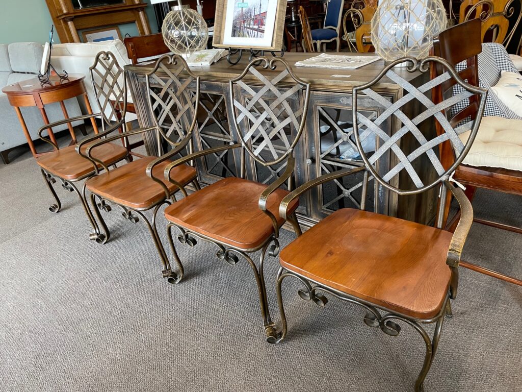 metal and wood chairs
